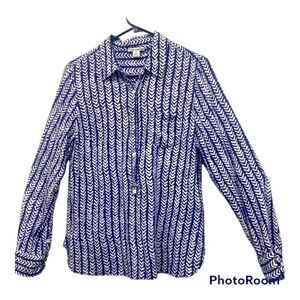 Dalia Collection purple Long Sleeve V print chevron 3/4 button down rayon Size L